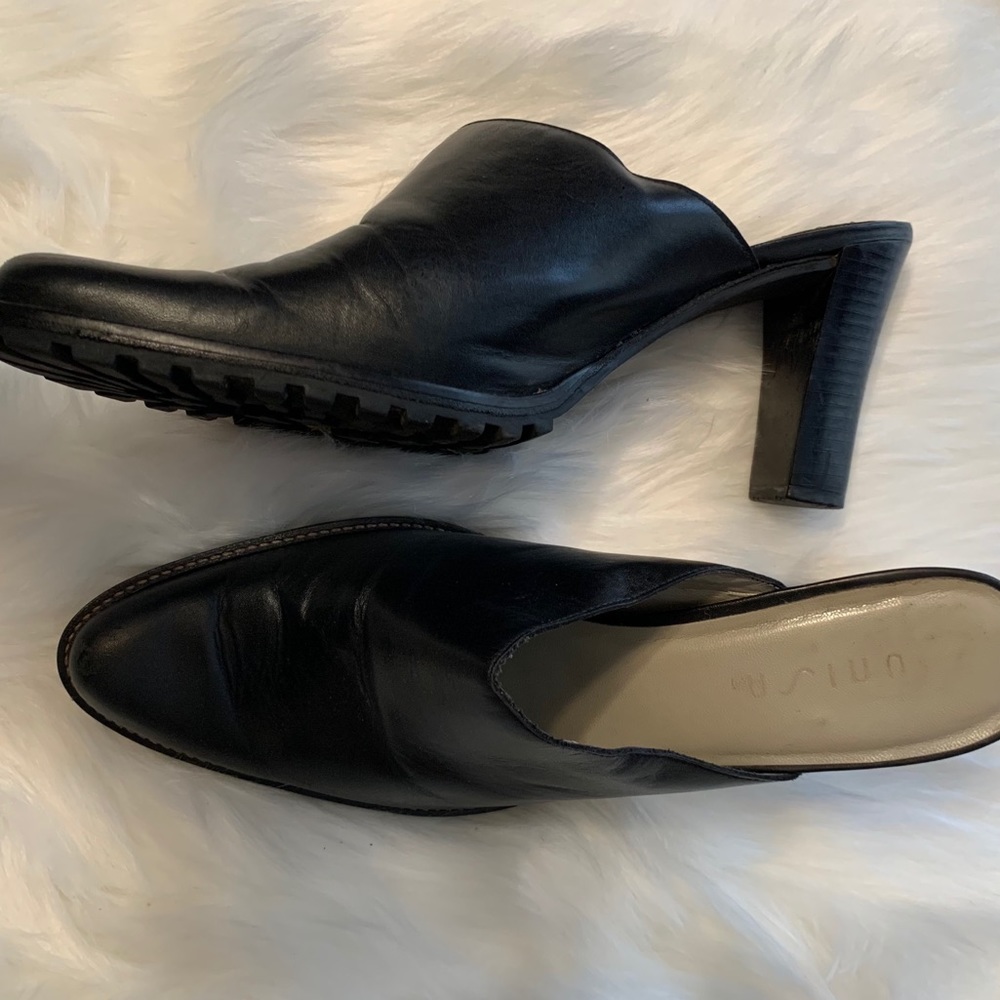 Leather Mule Heel Shoe Black Unisa 9 1/2 EUC